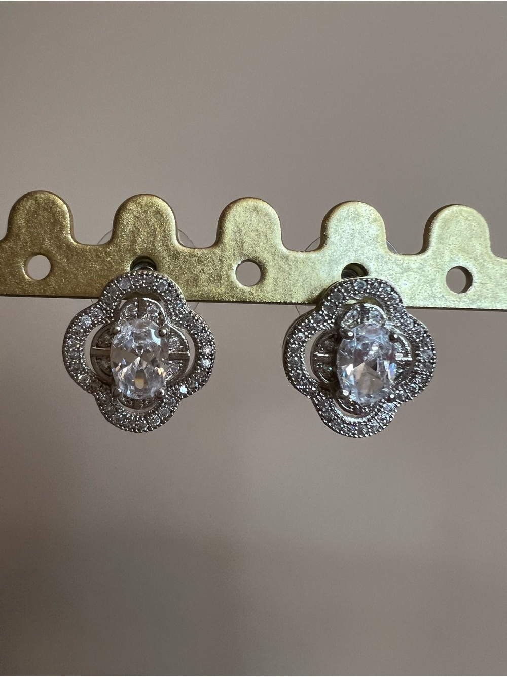 Sparkling Silver-Tone Halo Stud Earrings with Cubic Zirconia Stones - Picture 1 of 4